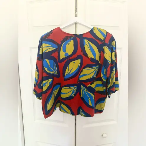 Anthropologie Corey Lynn Calter Rhea Blouse Bold Colorful Leaf Top Size XS Red