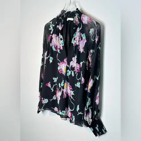 ALC Frank A.L.C. Venetia Floral Black Purple Silk Popover Blouse Shirt Top Size 4