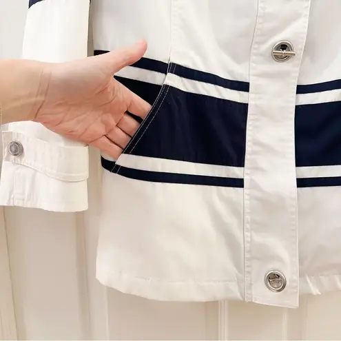 Mackintosh New England Poplin Nautical Rain Jacket Blue White Striped Medium