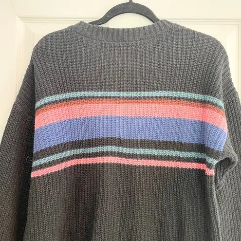 American Eagle Striped Sweater Knit Pullover Crew Neck Casual Black S Retro Vibe