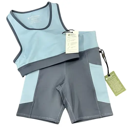 Parks Project Glacier Trail Blue Crop Top Sports Bra Bike Shorts Set XS NEW Tags