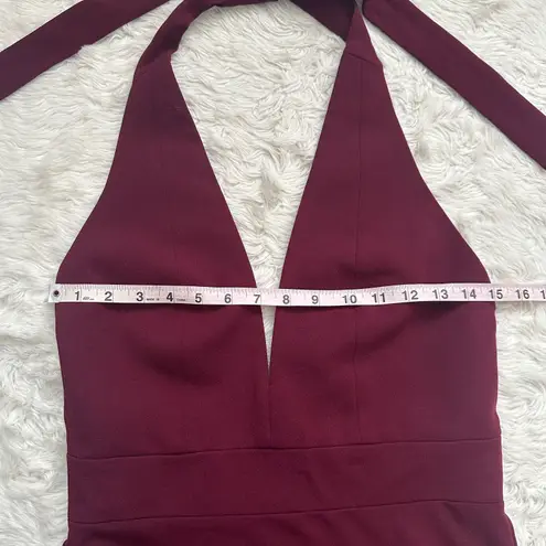 Dress the Population Dress Vanessa Halter Midi Plunge Neckline Burgundy M