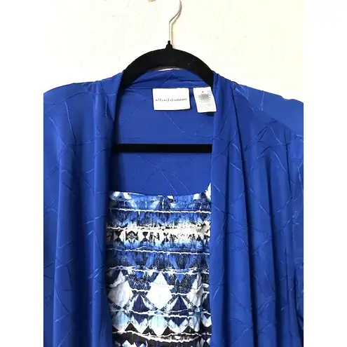 Alfred Dunner Women M Cardigan Blue Textured Open Front Top Set Office Casual