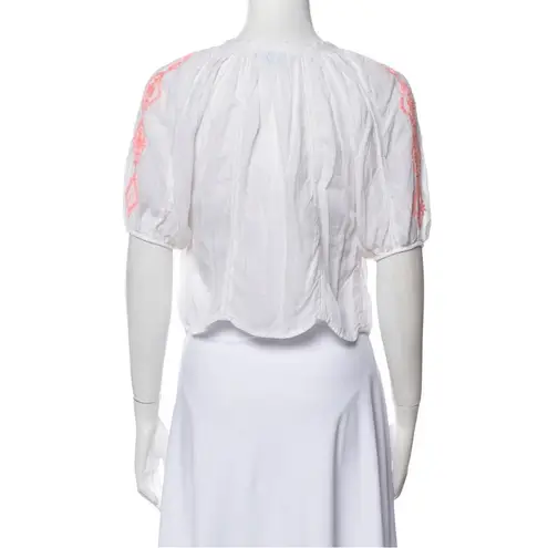 Melissa Odabash Embroidered Peasant Blouse Crop Top White Neon Coral Summery sz8