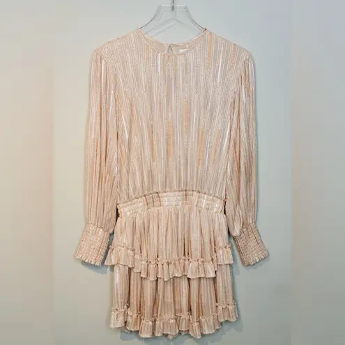 MISA Los Angeles Katia Metallic Rose Gold Stripe Mini Dress Size XS