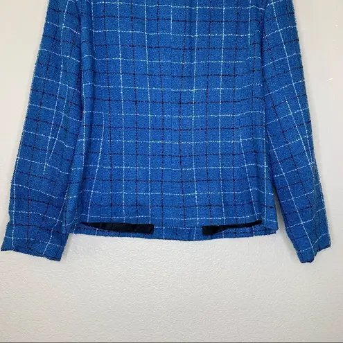 Cricket Lane Collection Wool Blend Size 12 Textured Blue Plaid Blazer Ja… Blue