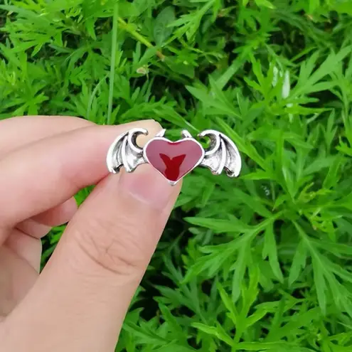 Valentine's Day Red Heart Devil/Angel Wings Ring Cupid Love Gift Sz 7 Adjustable