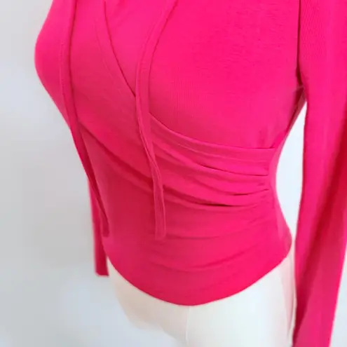 Anna Kaci Hoodie Top Crop Lightweight Faux Wrap Athleisure Lounge Athletic Pink
