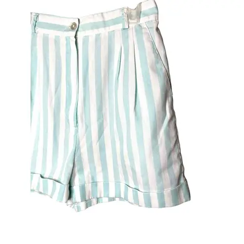 Vintage Blue and White Striped High Waisted Shorts 25 inch Waist