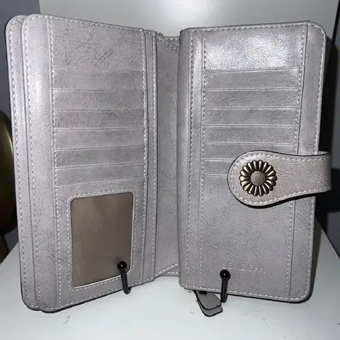 SENDERN Wallet Clutch RFID Blocking Floral Decor Zip Around Gray Gray
