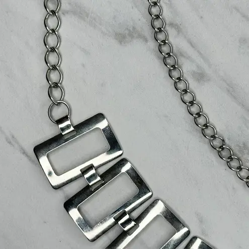 Open Back Geometric Silver Tone Metal Chain Link Belt One Size (OS)