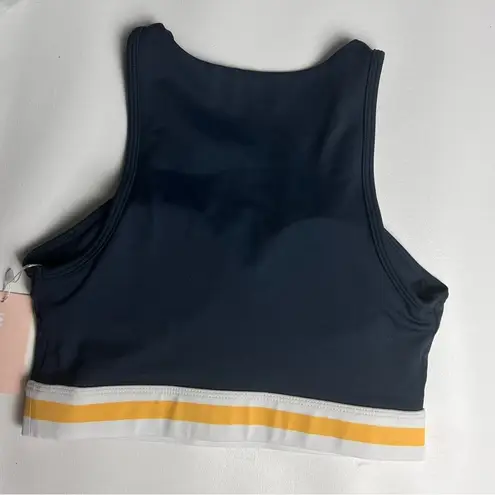 Wilo the Label Athletic Sporty Workout Navy/Marigold High Neck Sports Bra Sz S Yellow