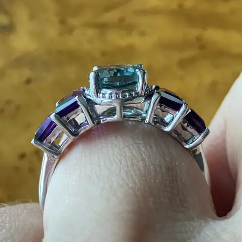 Teal Color Changing African Amethyst Ring Size 7 Silver