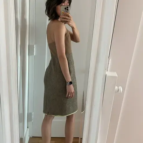 Miu Miu Vintage wool color block grey beige halter midi dress