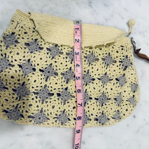 Crochet Clutch Purse Handbag Bohemian Style Snap Closure Wristlet Tan