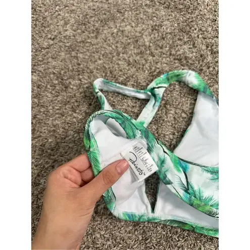 Peixoto Palm Island Flamingo Bikini Swim Top Plung Green Palm Tree Leafs L White Size L
