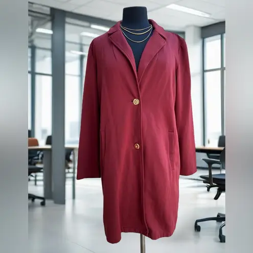 Andrew Marc Maroon Longline Blazer Coat Gold Button Classic Jacket Size M - Image 2