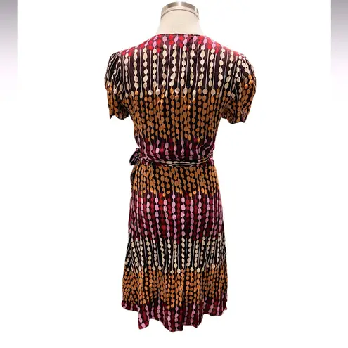 Anna Sui for Anthropologie True Wrap Dress Silk Blend Modern GeometricSize 4