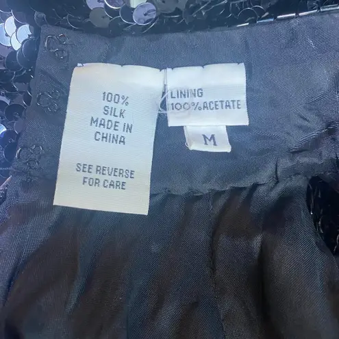 Vintage 90s Lillie Rubin Silk Sequined Mini Dress High Neck Sleeveless Womens 8 Black