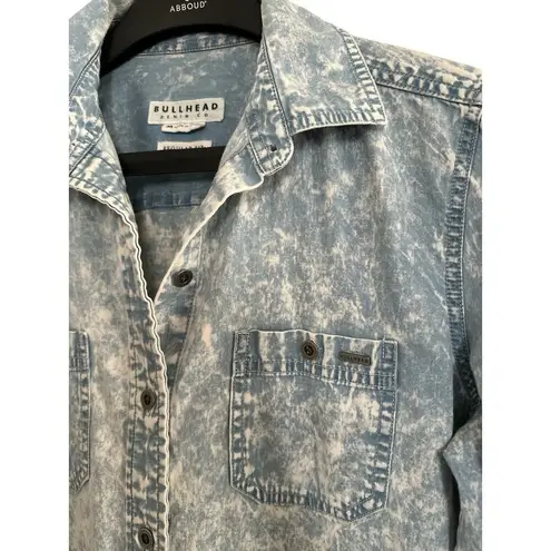 Bullhead Women's Blue Acid Wash Chambray Button Up Shirt Top Size M Size M