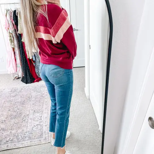 THE GREAT Maroon Striped Crewneck Sweatshirt Red Size M