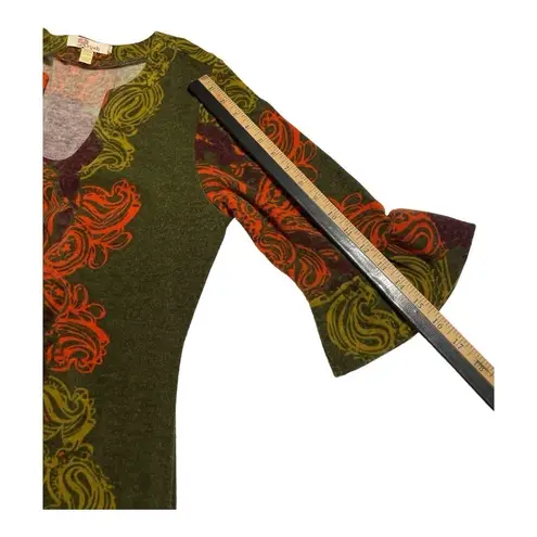 Aryeh Green Multicolor Baroque Print Bell Sleeve Tunic Dress Size L