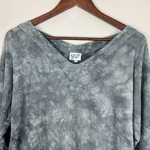 Oh My Gauze Top Womens S/M Gray Tie Dye 100% Cotton 3/4 Sleeve V