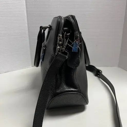 HESHE Women's Pebble Leather Shoulder Tote Bag Black 12X4.5X10 Silver Hardware