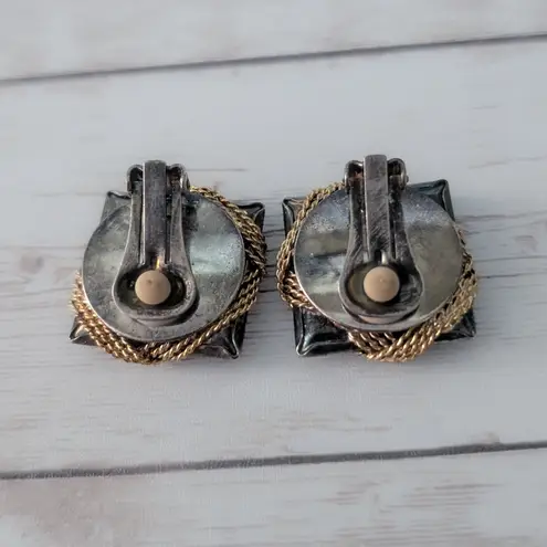 Vintage Clip On Earrings Dark Metal & Gold Tone Statement