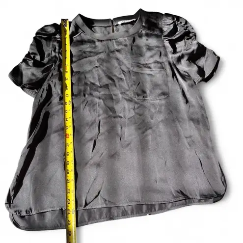 Dr2 Women's Size M Black/Gray Satin Puff Sleeve Blouse Top Office Date Night Black Size M
