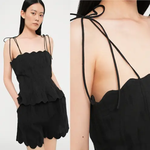 Hofmann Copenhagen Yara Linen Scalloped Blouse Black NWT Size 40 Medium