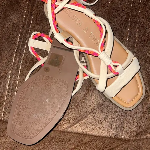 Chelsea and Violet  Dahlia Leather Ankle Wrap Lace Up Strappy Sandals thumbnail 3