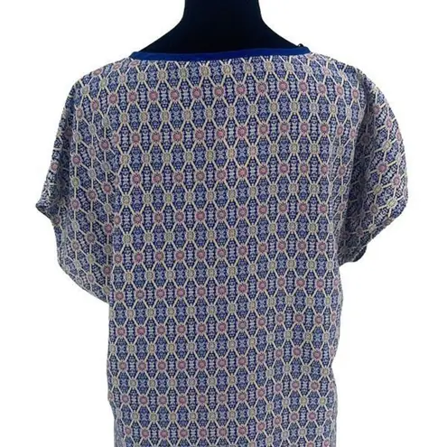 Pleione SHIFT DRESS Small Royal Blue/Pink/Yellow Print Capped Sleeve NWT