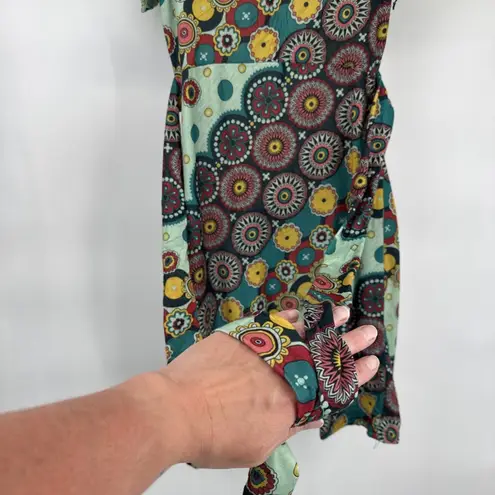 Vintage Y2K 90s Luna Claire Babydoll Dress Small Green Retro Geometric Pockets