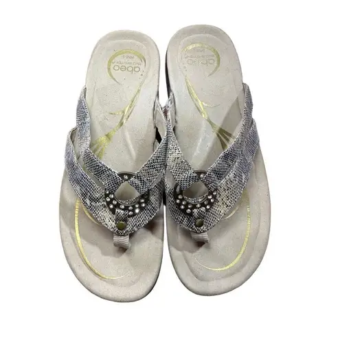 Abeo Sandals Womens 6.5 N Brenda Neutral Thong Sandals Snake Print Beige Open To Tan