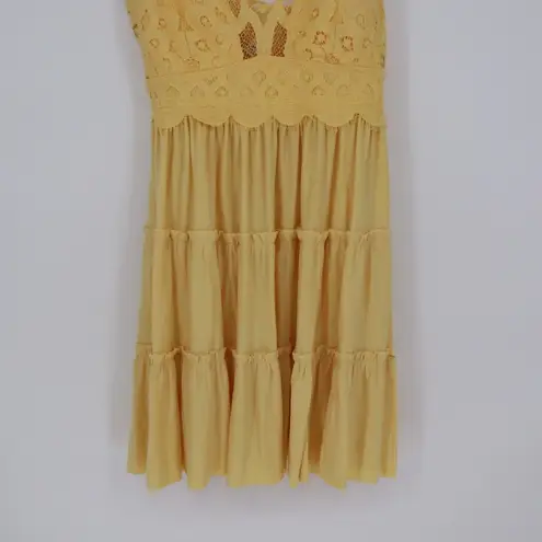 Zenana Outfitters Yellow Crochet Lace Tiered Dress Sundress XL