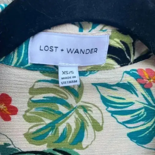 Lost + Wander Tropical Print Short Sleeve Button-Up Shirt Hawaiian Monstera Leaf Pattern D13 - Image 5