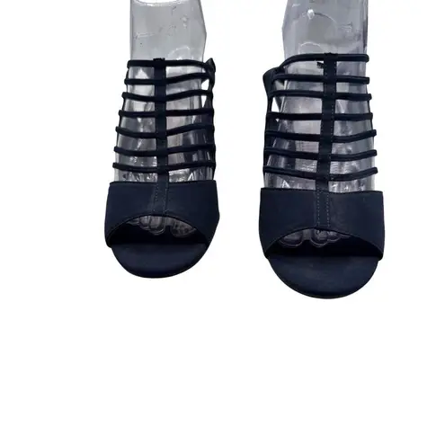 Impo Size 6.5 Strappy Navy Blue Peep-Toe Heels With Slingback Stiletto Heel