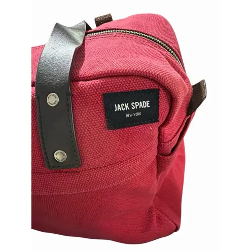 Jack Spade Red Canvas Tote Bag Leather Handles Zip Top Shoulder Bag