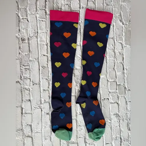 None Multicolor Colorful Hearts Blue Compression Knee High Socks - Image 4
