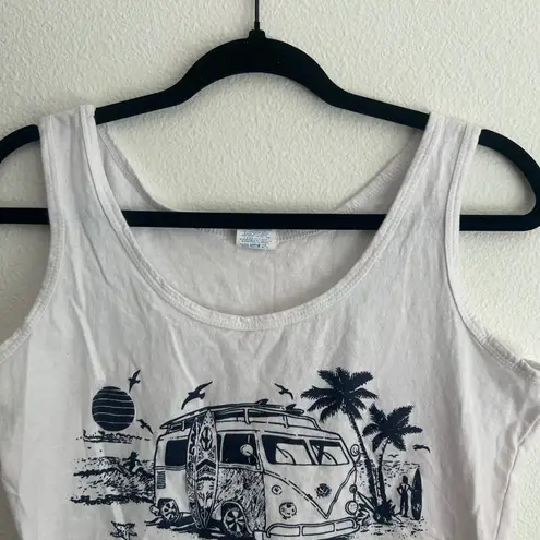 Puerto Vallarta Mexico Tank Top White Beach VW Bus Graphic Surf Palm Tree Size L