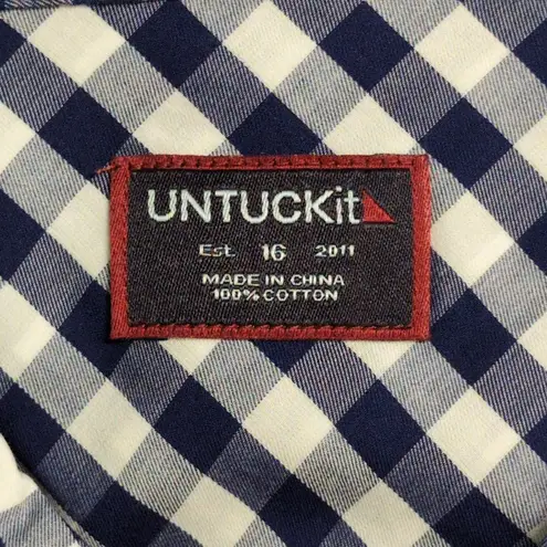 NWT UNTUCKIT Belleza Navy Gingham Button Down Regular Fit Long Sleeve Shirt 16 Blue
