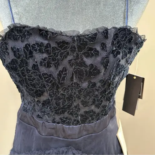 City Studios Navy blue Velvet Cutout Mini Tulle Bottom Cocktail Prom Dress Size 3 Thin Straps