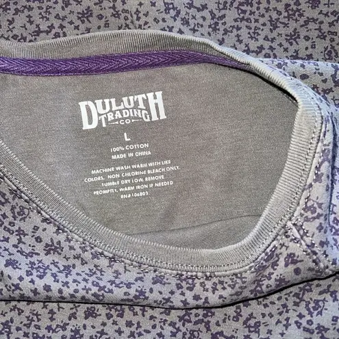 Duluth Trading Shirt Womens Large Gray Purple Tiny Floral Print Long Sleeve Crew