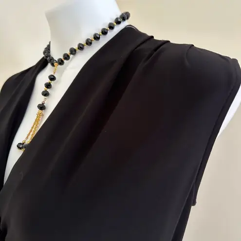 Joseph Ribkoff Black Low V Neck Cut Rap Look Dress W Gold Jewel On Side…