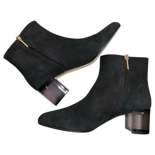 Calvin Klein Womens Size 41 10 Black Suede Lucite Block Heel Ankle Booties Boots