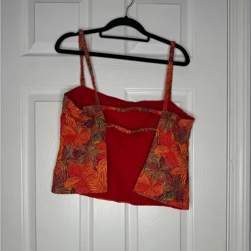 HOUSE OF HARLOW 1960 Tropical Floral Backless Tank And Shorts Set Linen Blend M Orange Size M