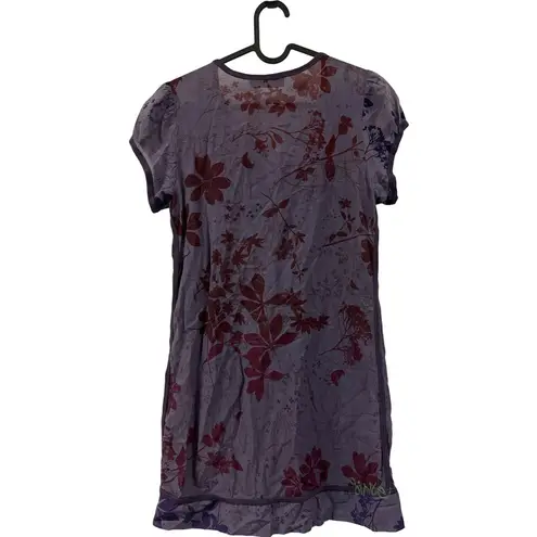 Cop. Copine Floral Dress Purple Cotton Size 38 Short Sleeve V