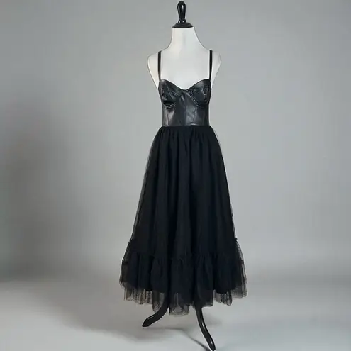 Hutch Faux Leather & Tulle Midi Dress Black Size 2 NWT Ballerina WhimsiGoth Punk