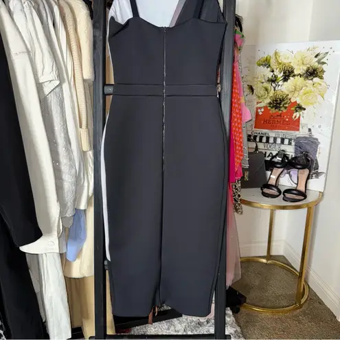 David Koma Black White Colorblock Asymmetrical Mesh Neoprene Midi Dress Size 8